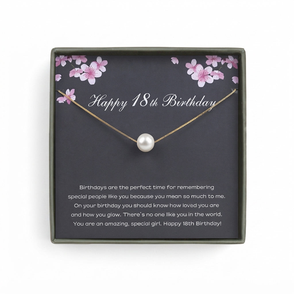 "Happy 18th Birthday" Card and Pearl Necklace