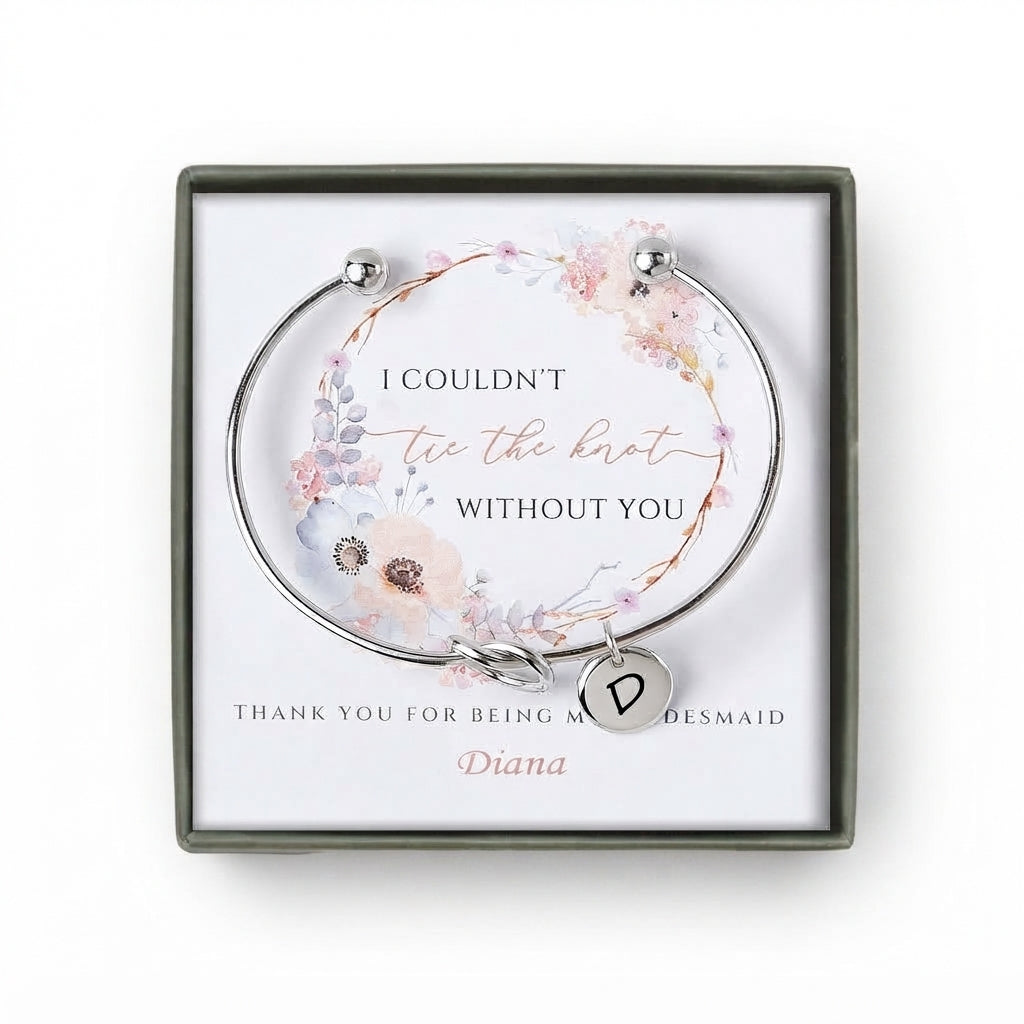 Custom Bridesmaid Proposal Love Knot Charm Cuff Bangle