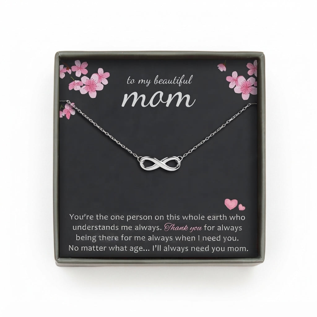 "To my beautiful Mom" Infinity Necklace Card Gift Set