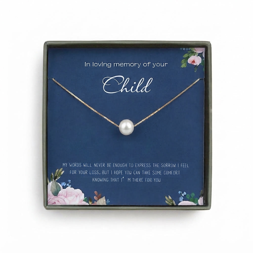 "In loving memory of your Child" Pearl Card Necklace