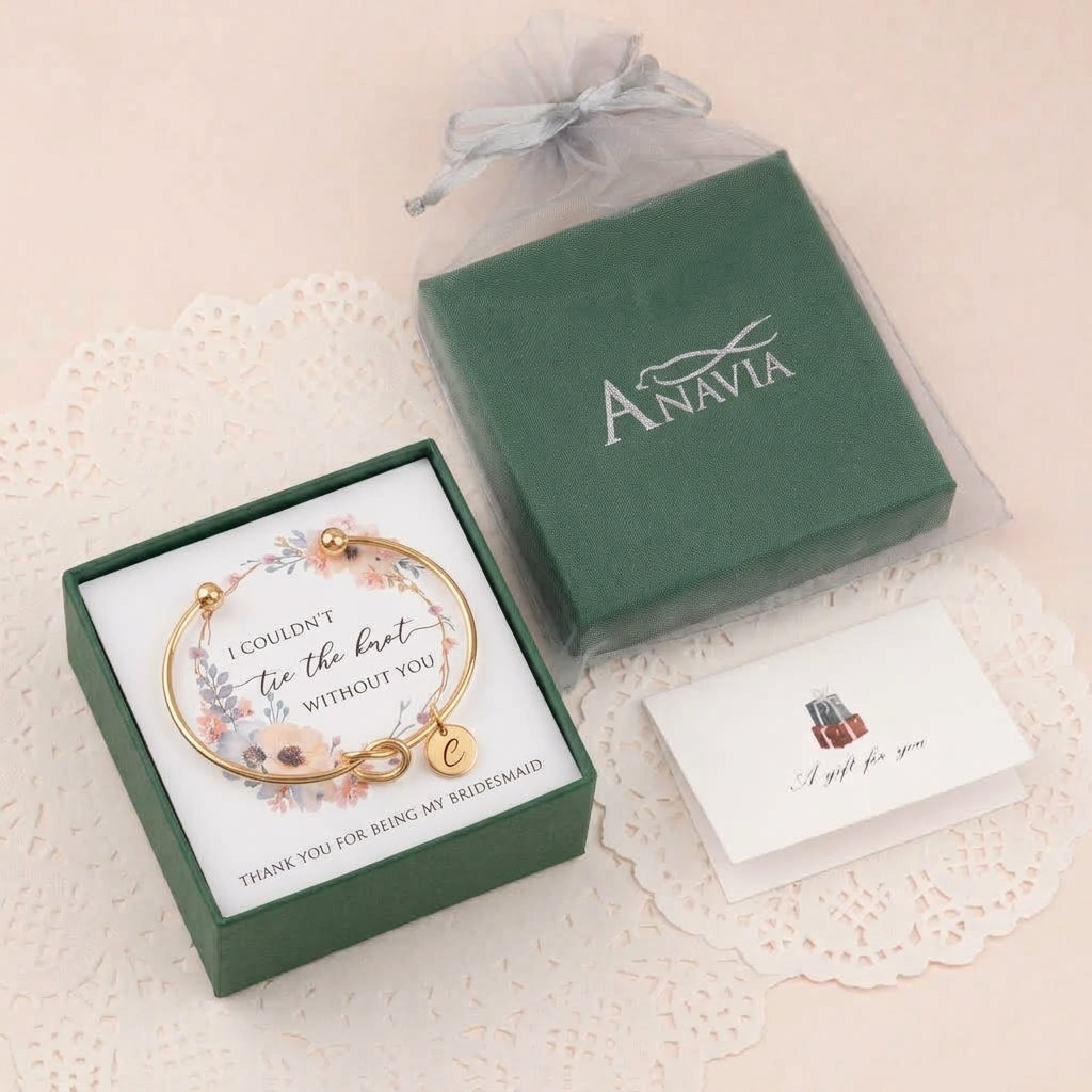 Custom Bridesmaid Proposal Love Knot Charm Cuff Bangle