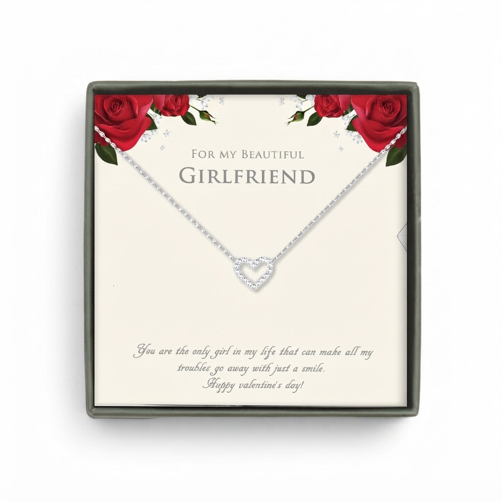 ¡°For My Beautiful Girlfriend¡± Heart Necklace ¨C Valentine¡¯s Gift Set