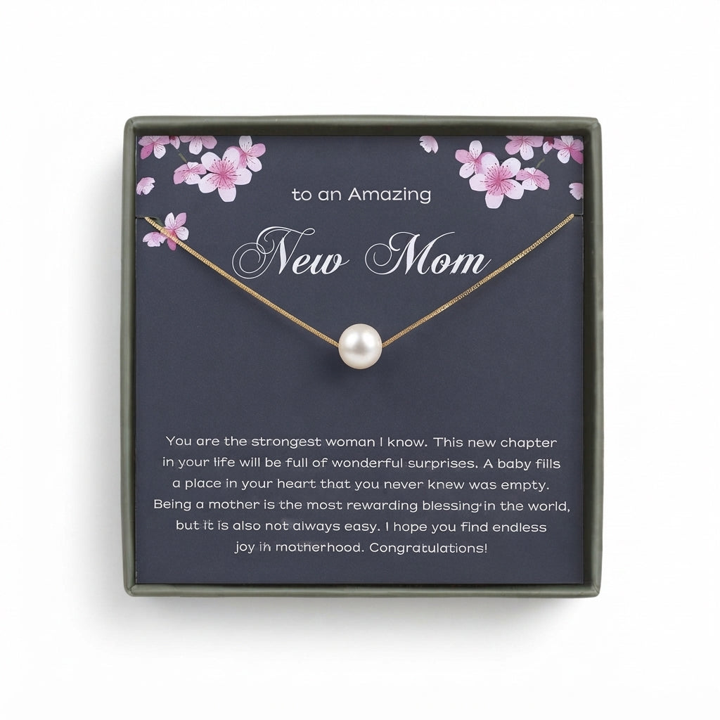 "To an Amazing New Mom" Card and Pearl Necklace