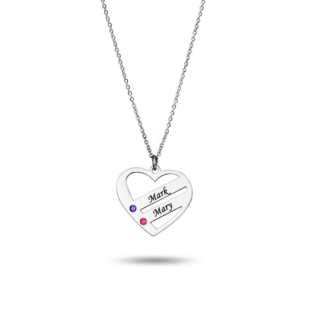 2 Name Birthstone Heart Necklace