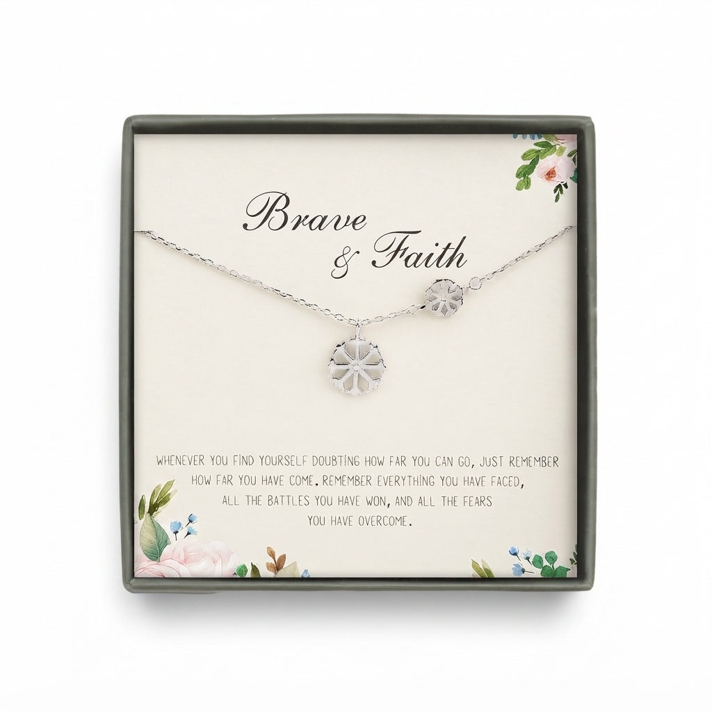 "Brave and Faith" Card and Snowflake Necklace