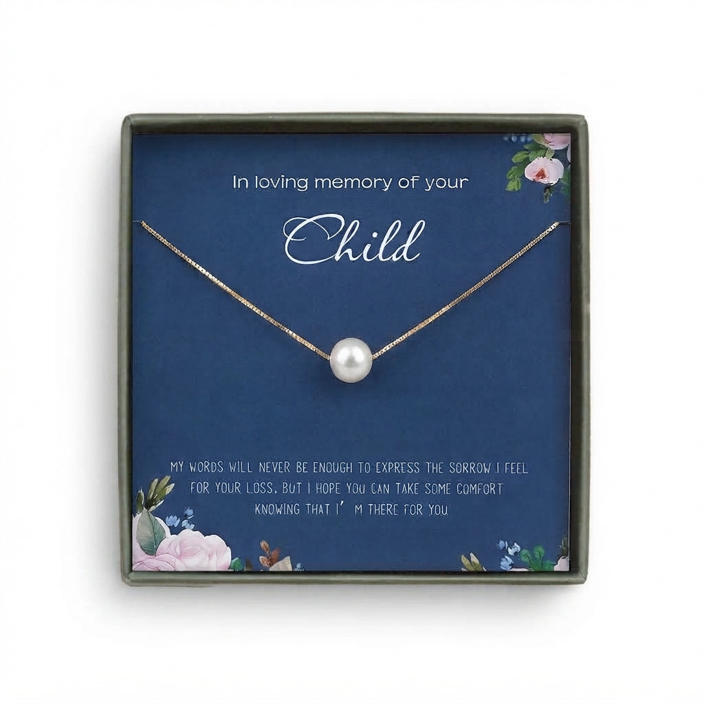 "In Loving Memory of your Child" Pearl Card Necklace