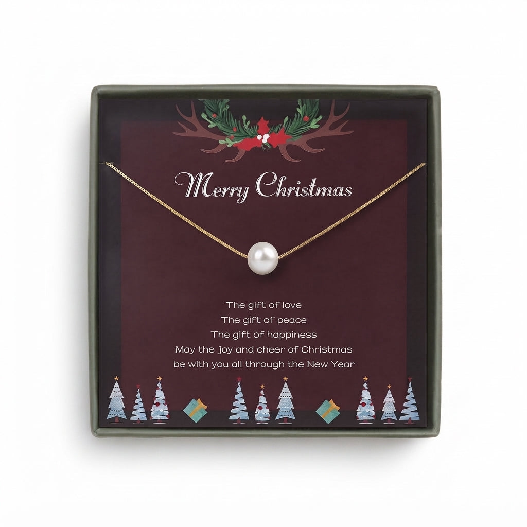 "Merry Christmas" Card and Pearl Necklace