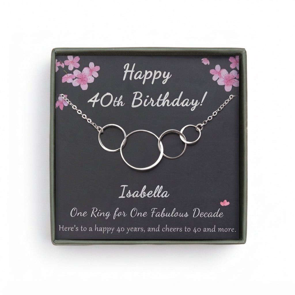Happy 40th Birthday Card and 4 Interlocking Ring Necklace