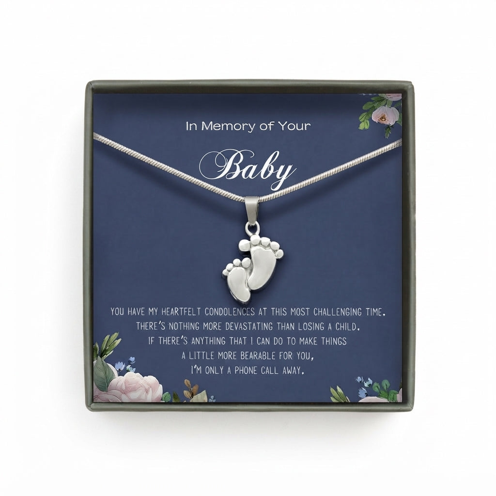 "In Memory of Your Baby" Baby Foot Memorial Necklace