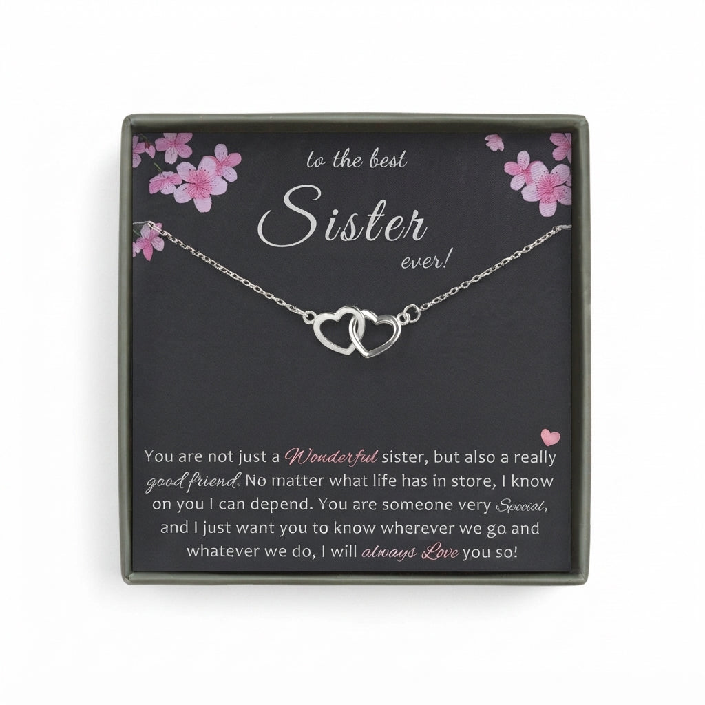 To the Best Sister Card and Sterling Silver Heart Infinity Necklace