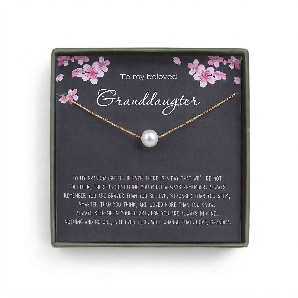 "To my Beloved Granddaughter" Card and Pearl Necklace