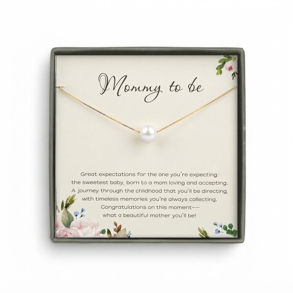 "Mommy to be" Card and Pearl Necklace