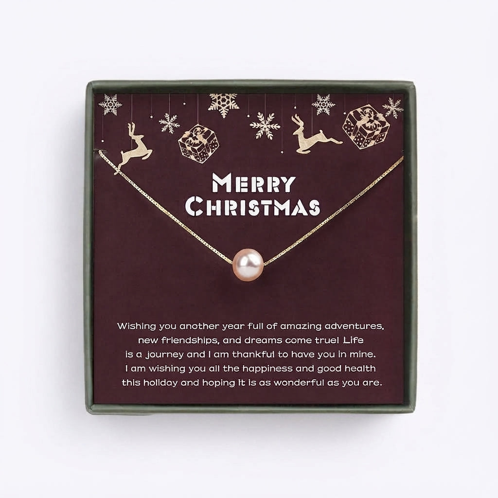 "Merry Christmas" Card and Pearl Necklace