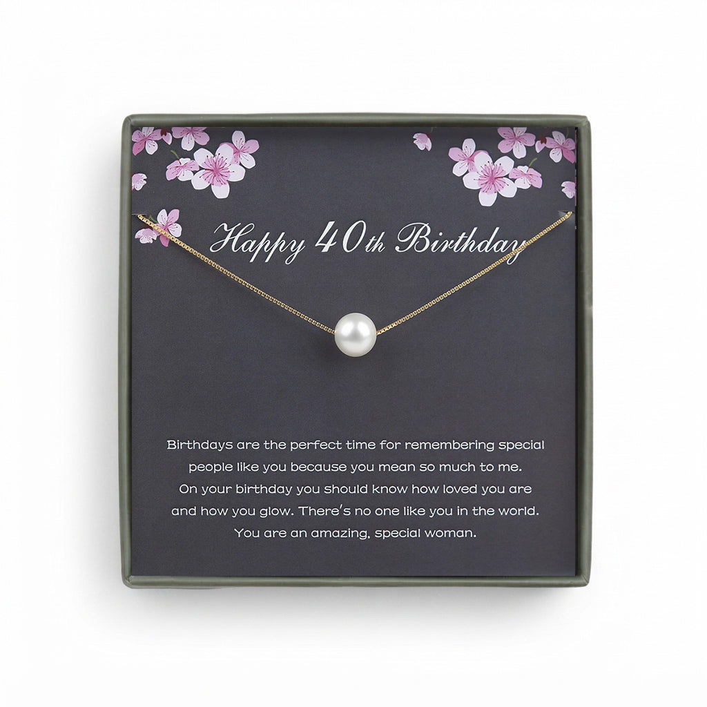"Happy 40th Birthday" Card and Pearl Necklace
