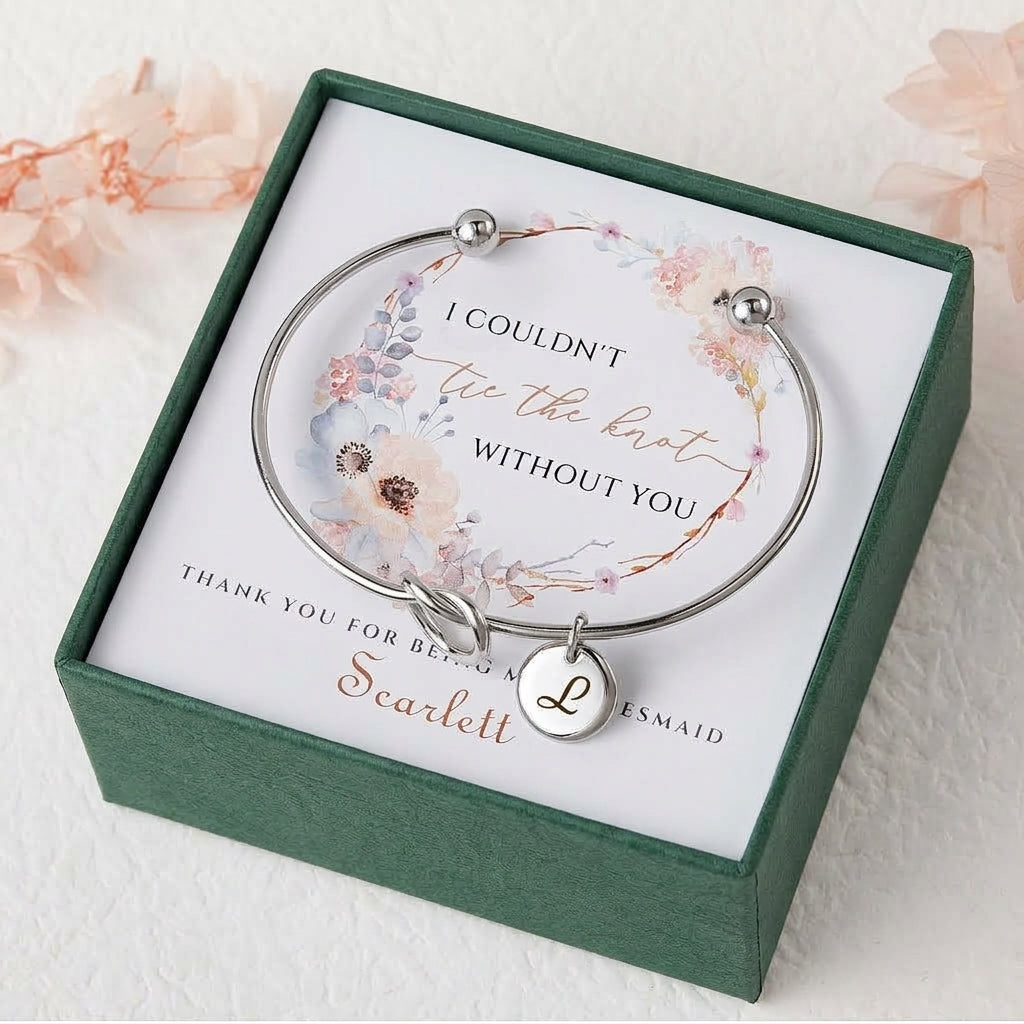 Custom Bridesmaid Proposal Love Knot Charm Cuff Bangle