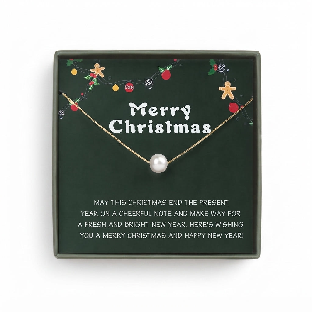 "Merry Christmas" Card and Pearl Necklace
