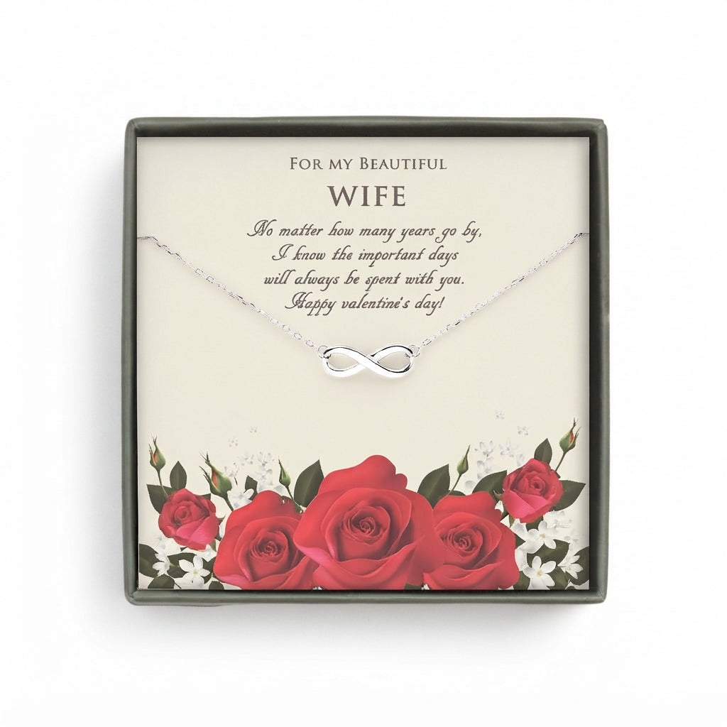 "For My Beautiful Wife" Valentine's Day Card and Infinity Necklace