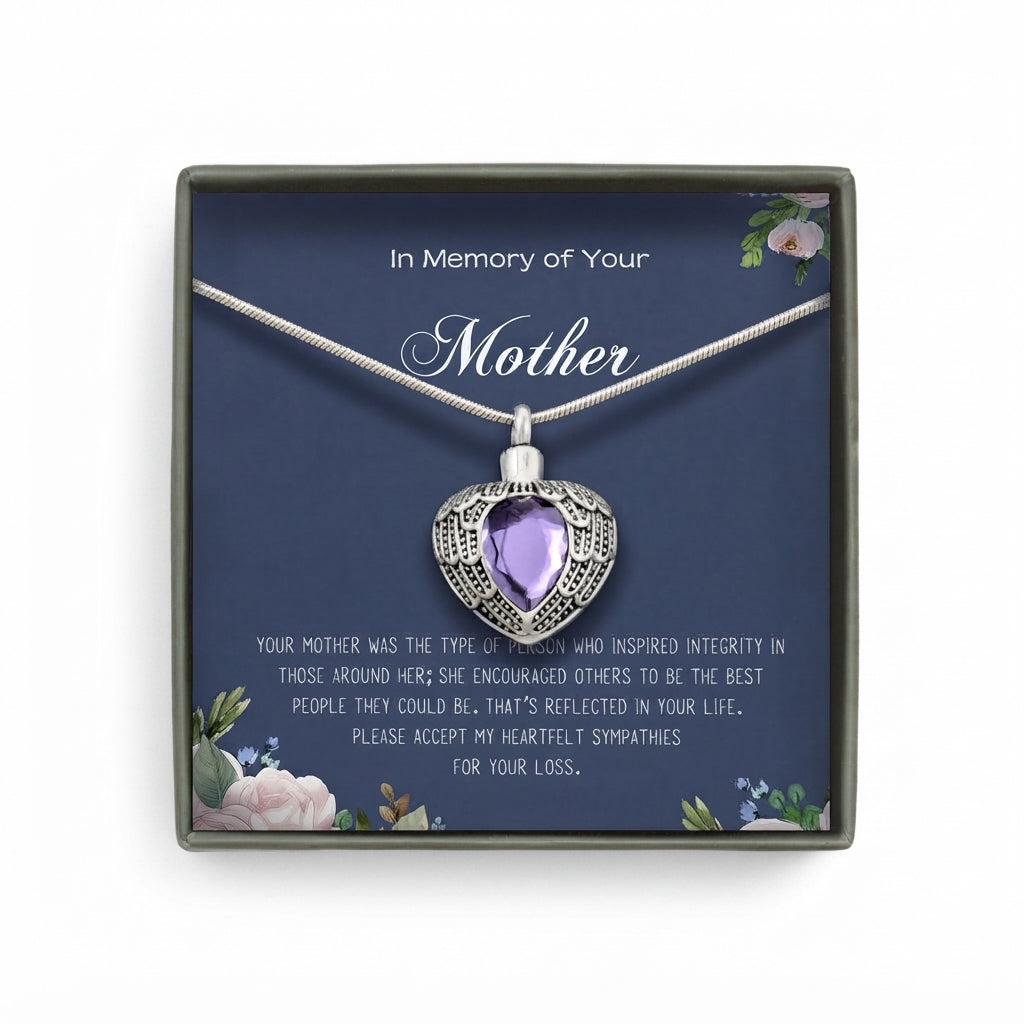 "In Memory Of Your Mother" Angel Wings Memorial Necklace