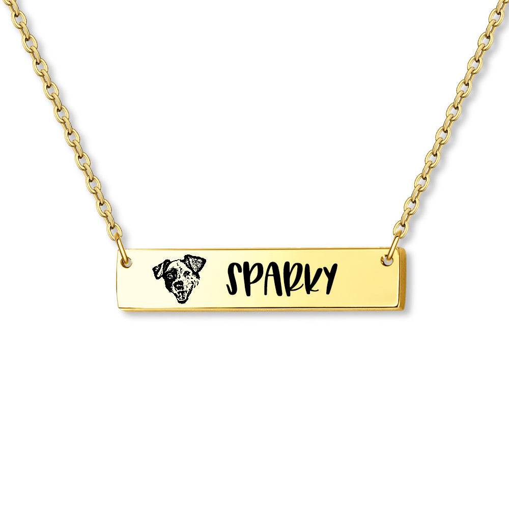 Pet Portrait Memorial Bar Necklace