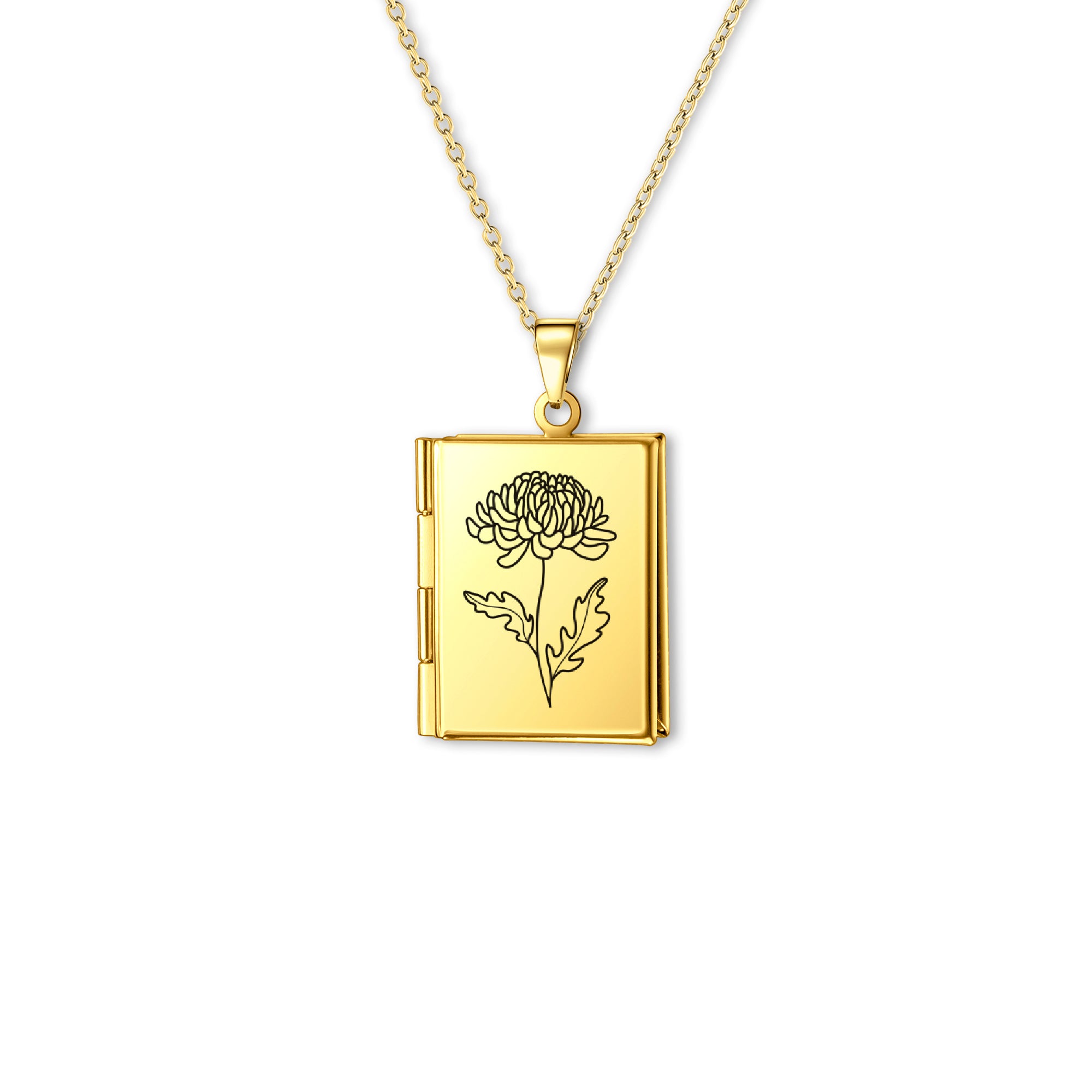 Square Birth Flower Photo Locket Necklace
