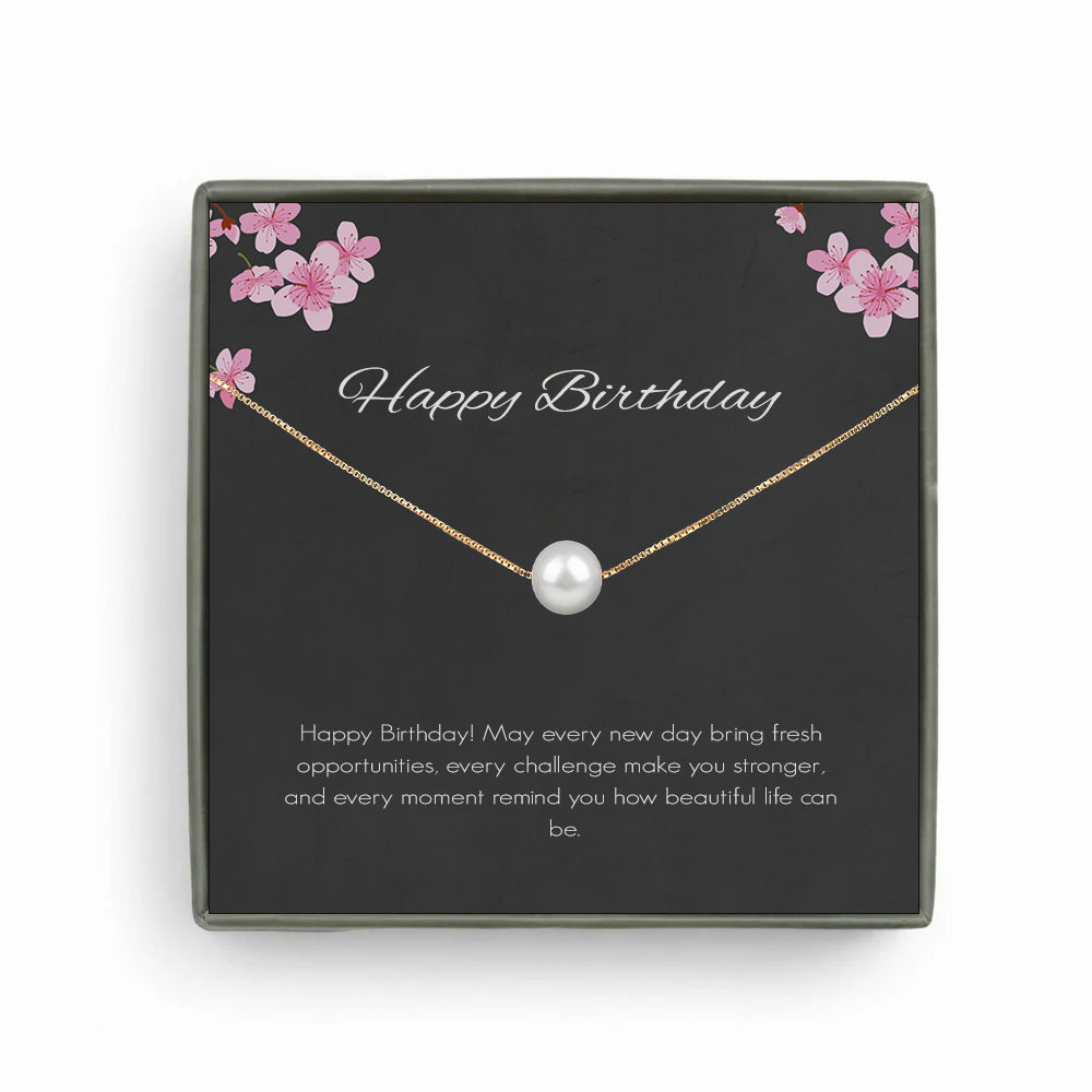 Custom Pearl Necklace with Grey Floral Card Necklace