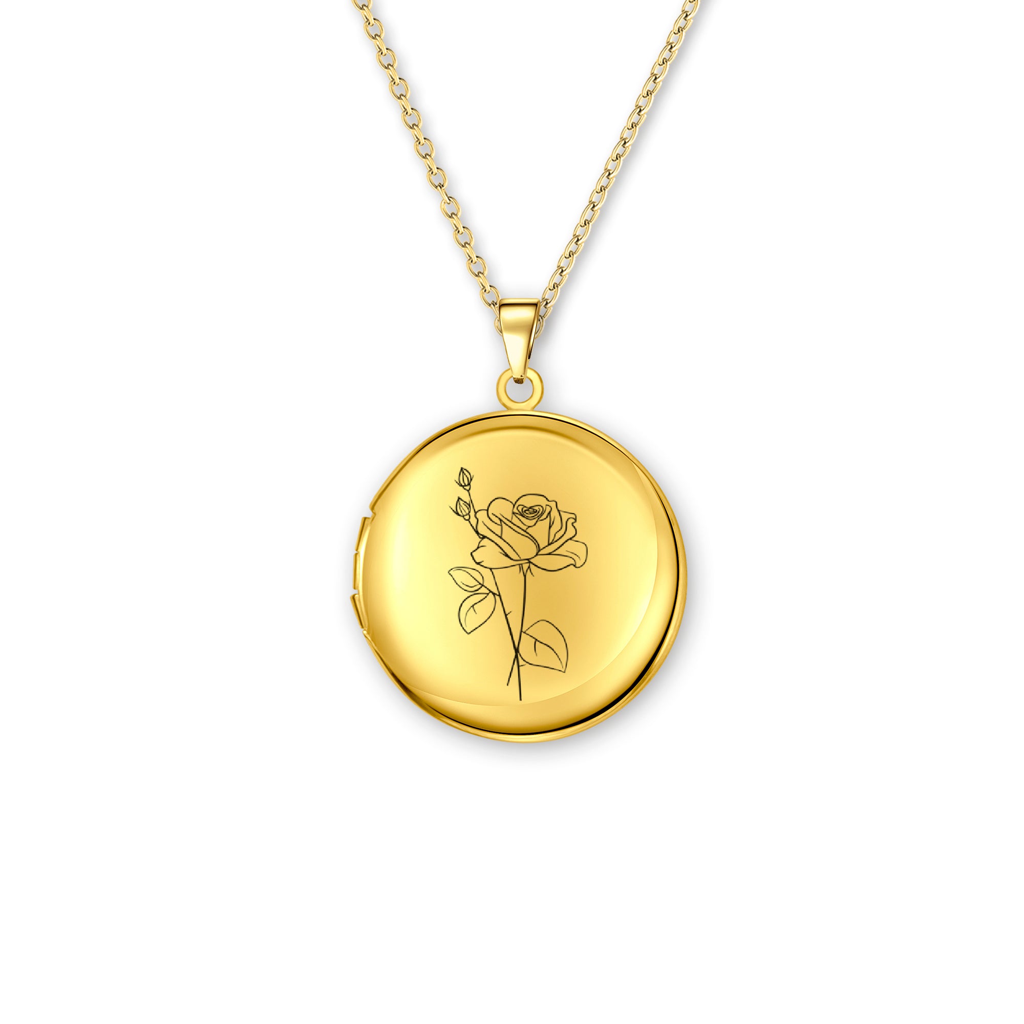 Round Birth Flower Photo Locket Necklace