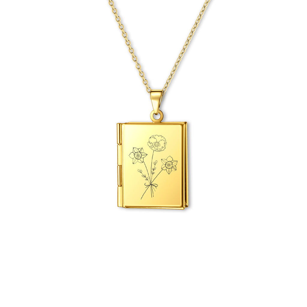 Square Build Your Own Bouquet Photo Locket Necklace