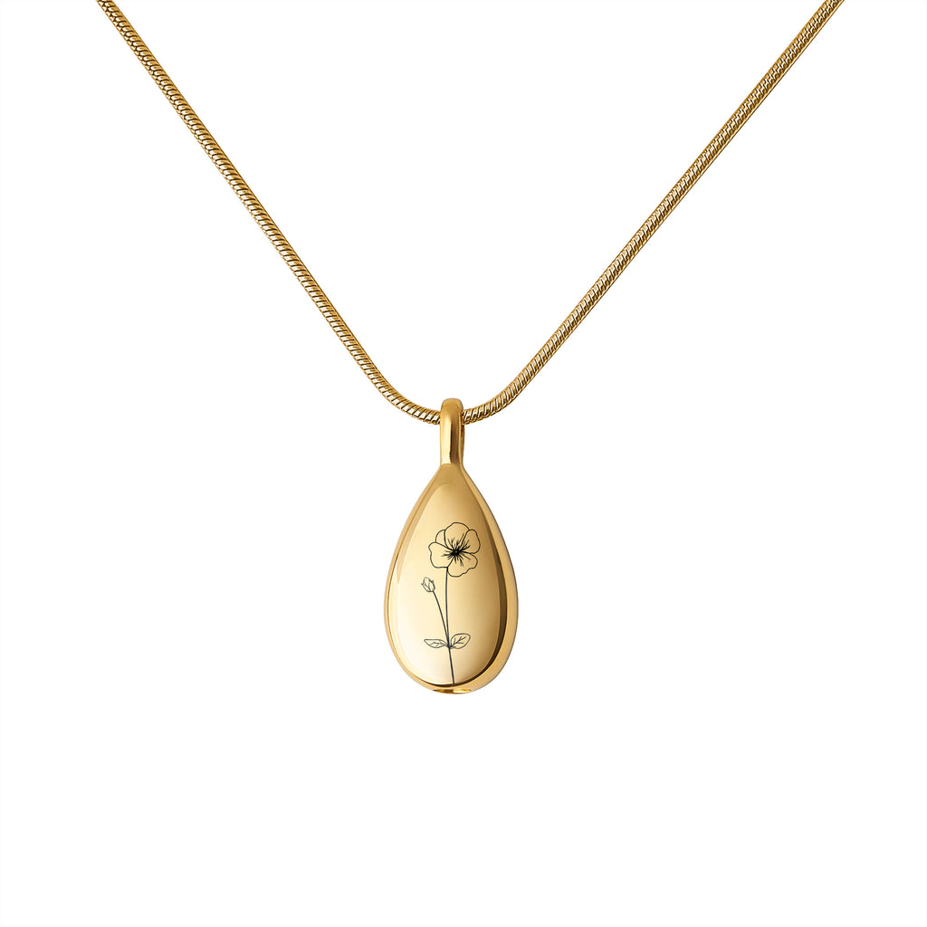Birth Flower Teardrop Memorial Necklace