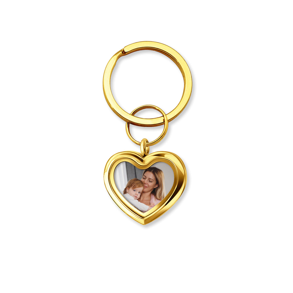 Glass Heart Photo Locket Memorial Keychain