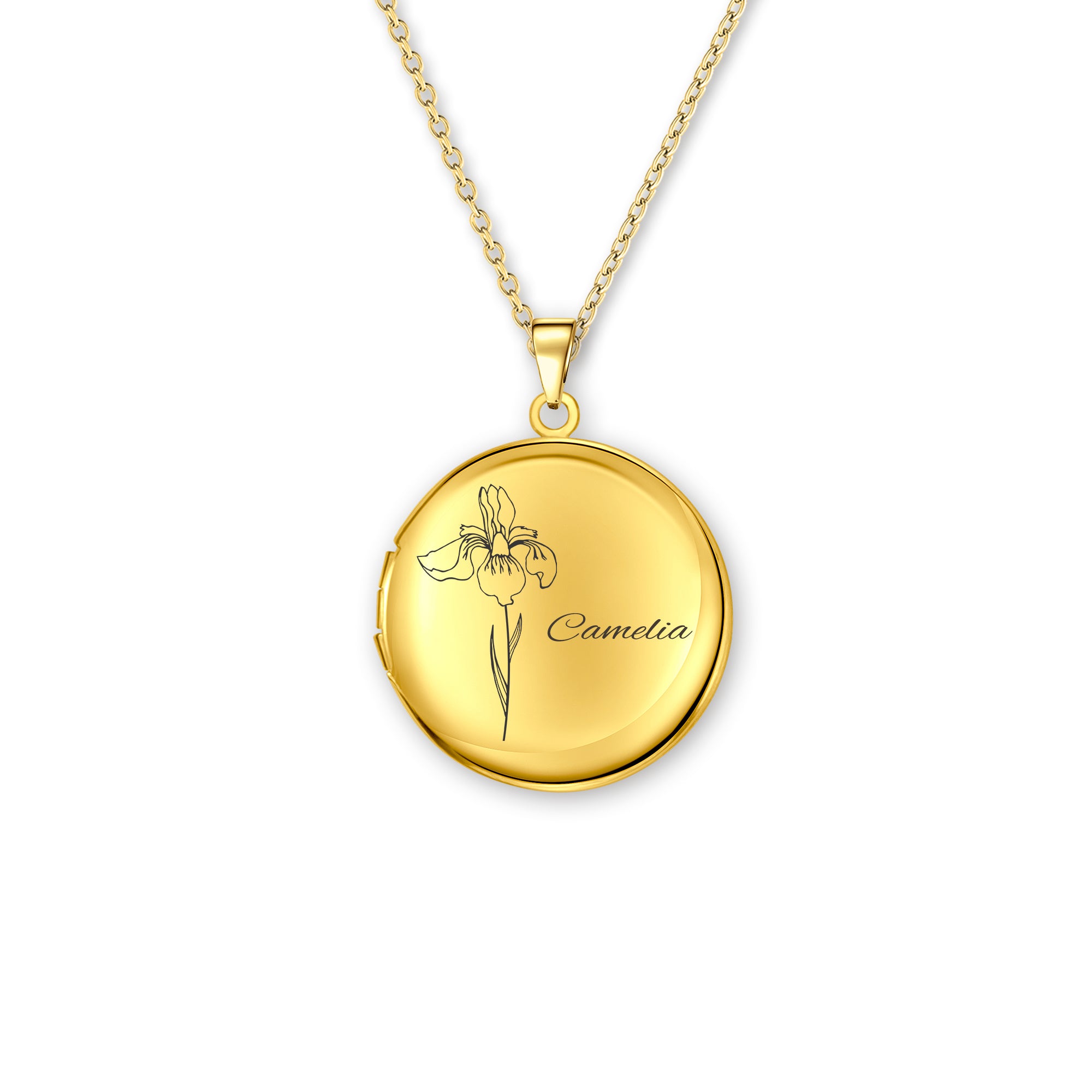 Custom Birth Flower and Name Photo Locket Necklace