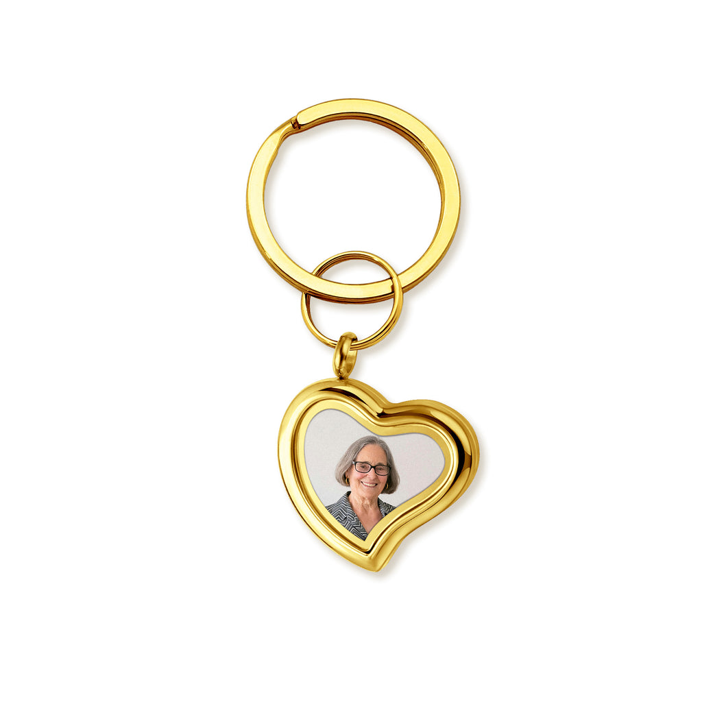 Sideways Heart Photo Locket Memorial Keychain