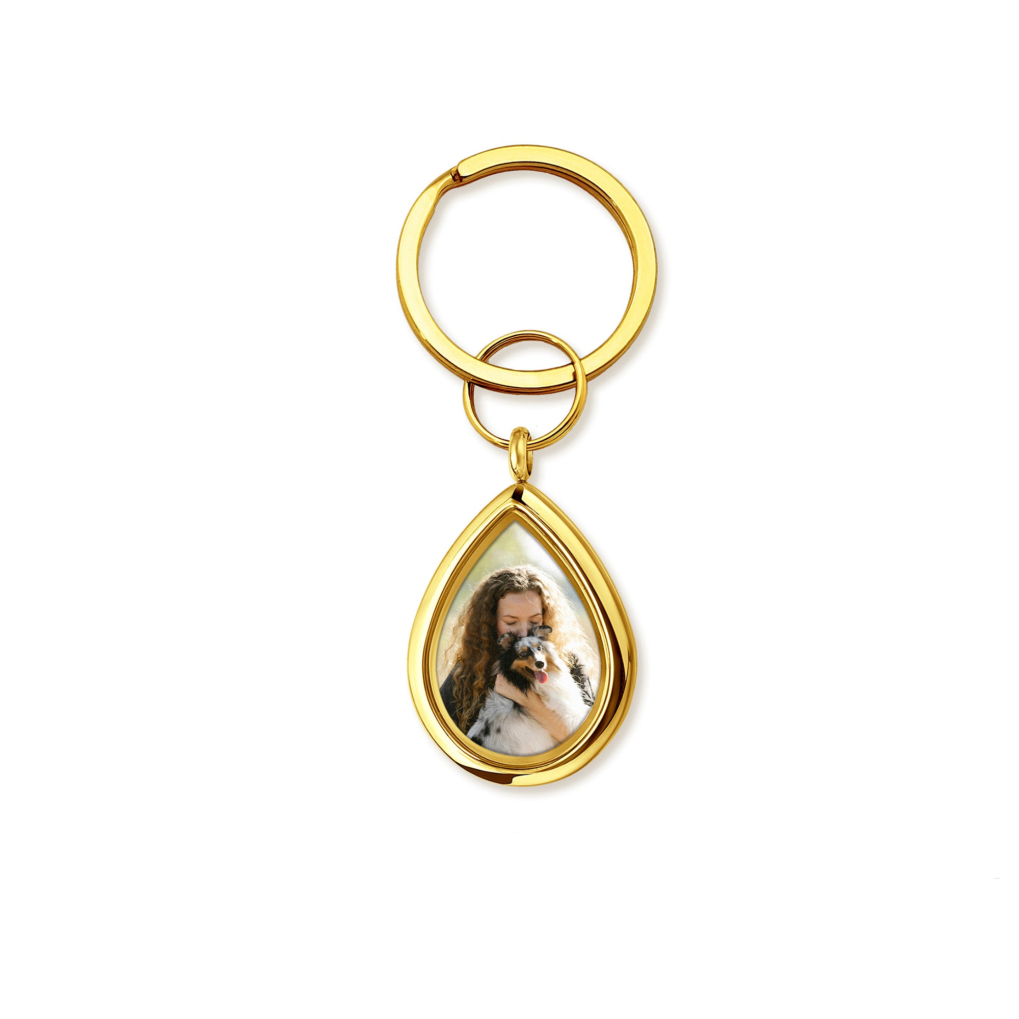Glass Teardrop Pet Memorial Photo Locket Keychain