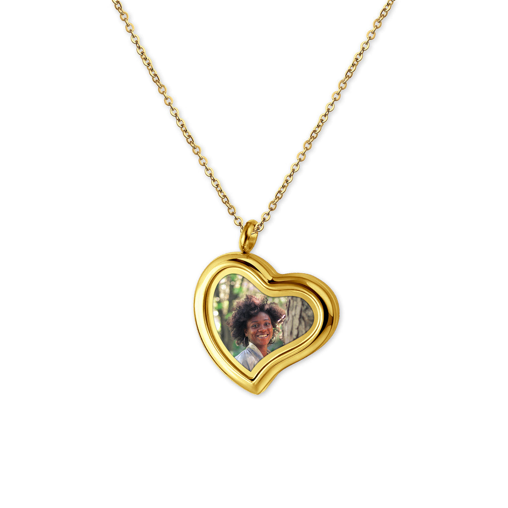 Glass Sideways Heart Photo Locket Necklace