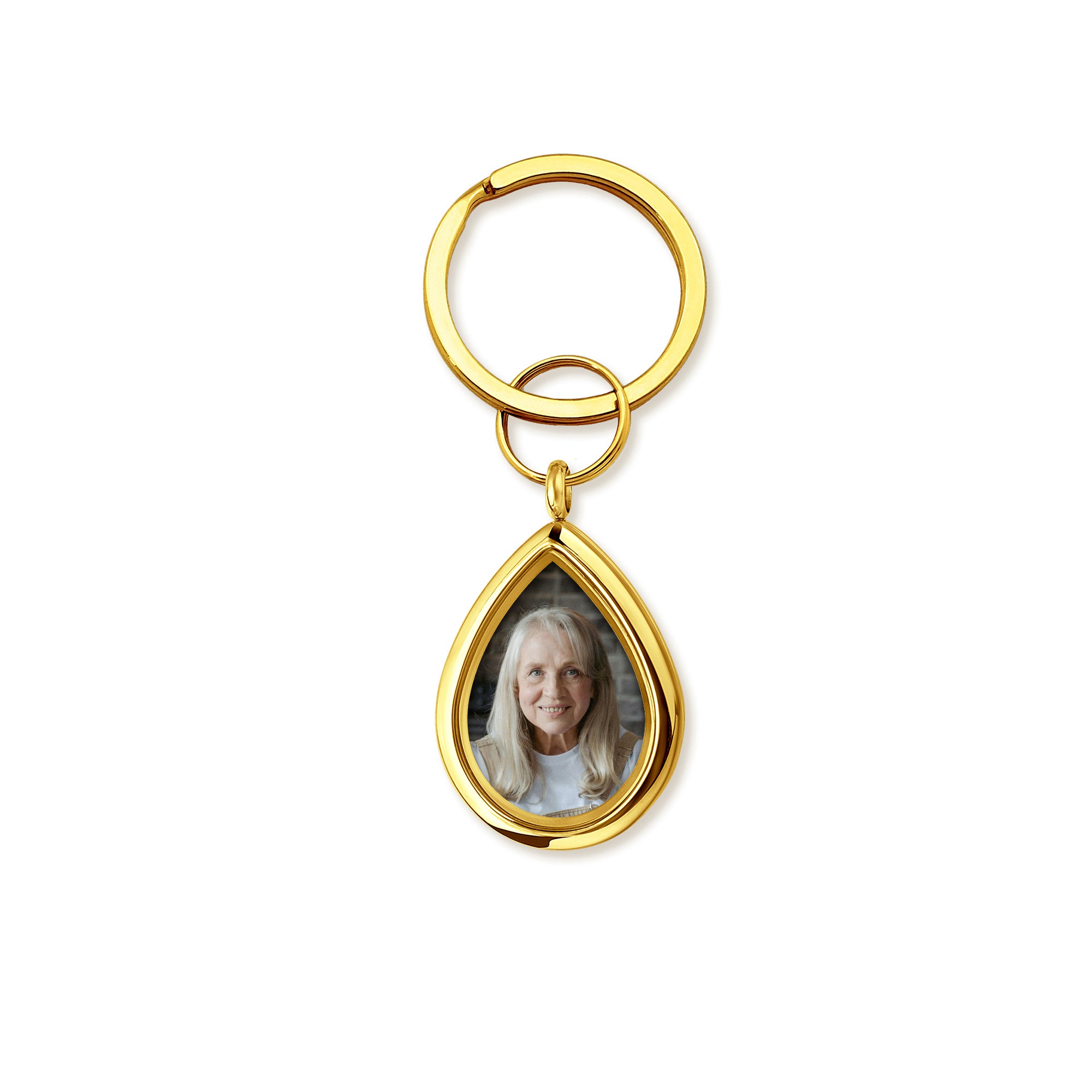 Glass Teardrop Photo Locket Memorial Keychain