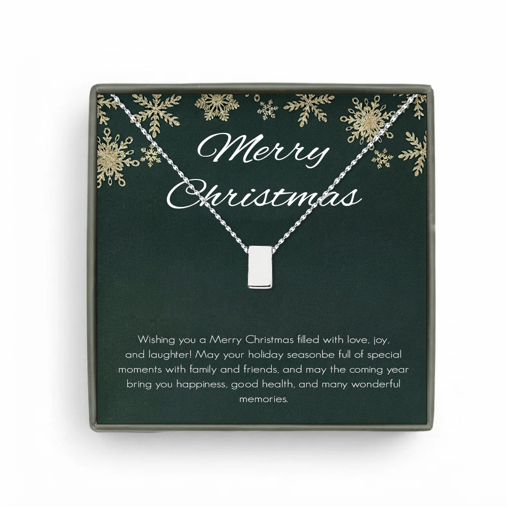 Custom Christmas Card and Cube Necklace