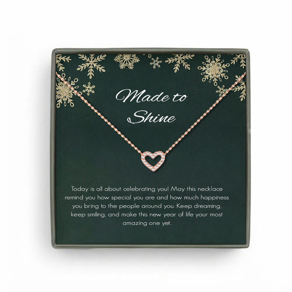 Custom Heart Necklace with Green Christmas Card Necklace