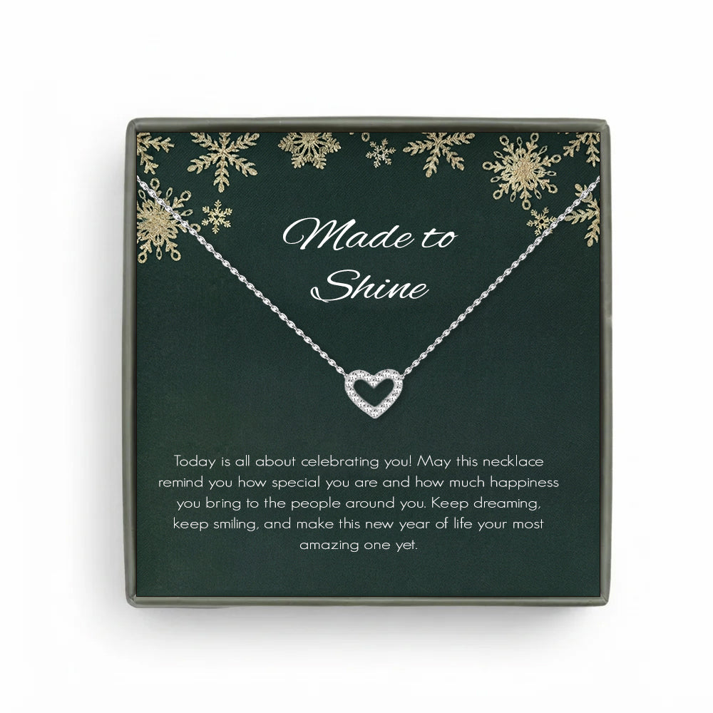 Custom Heart Necklace with Green Christmas Card Necklace