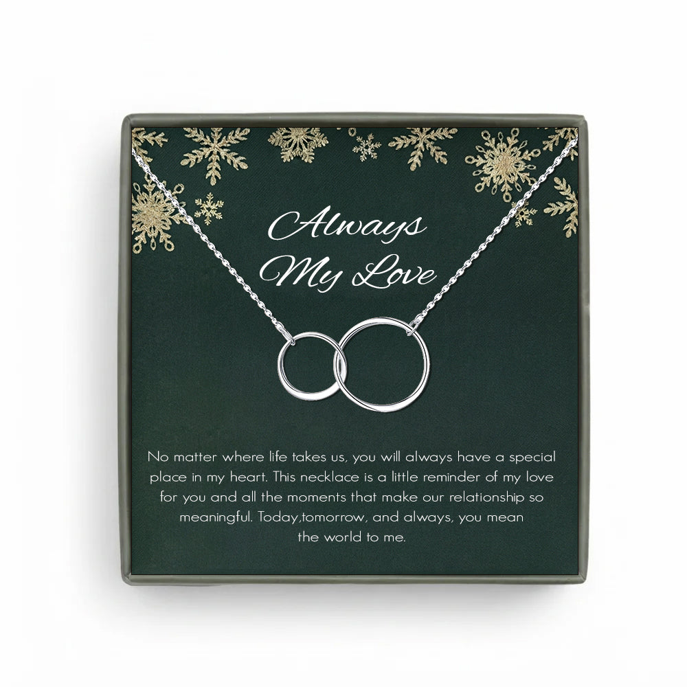 Custom Interlocking Rings Necklace with Christmas Card Necklace