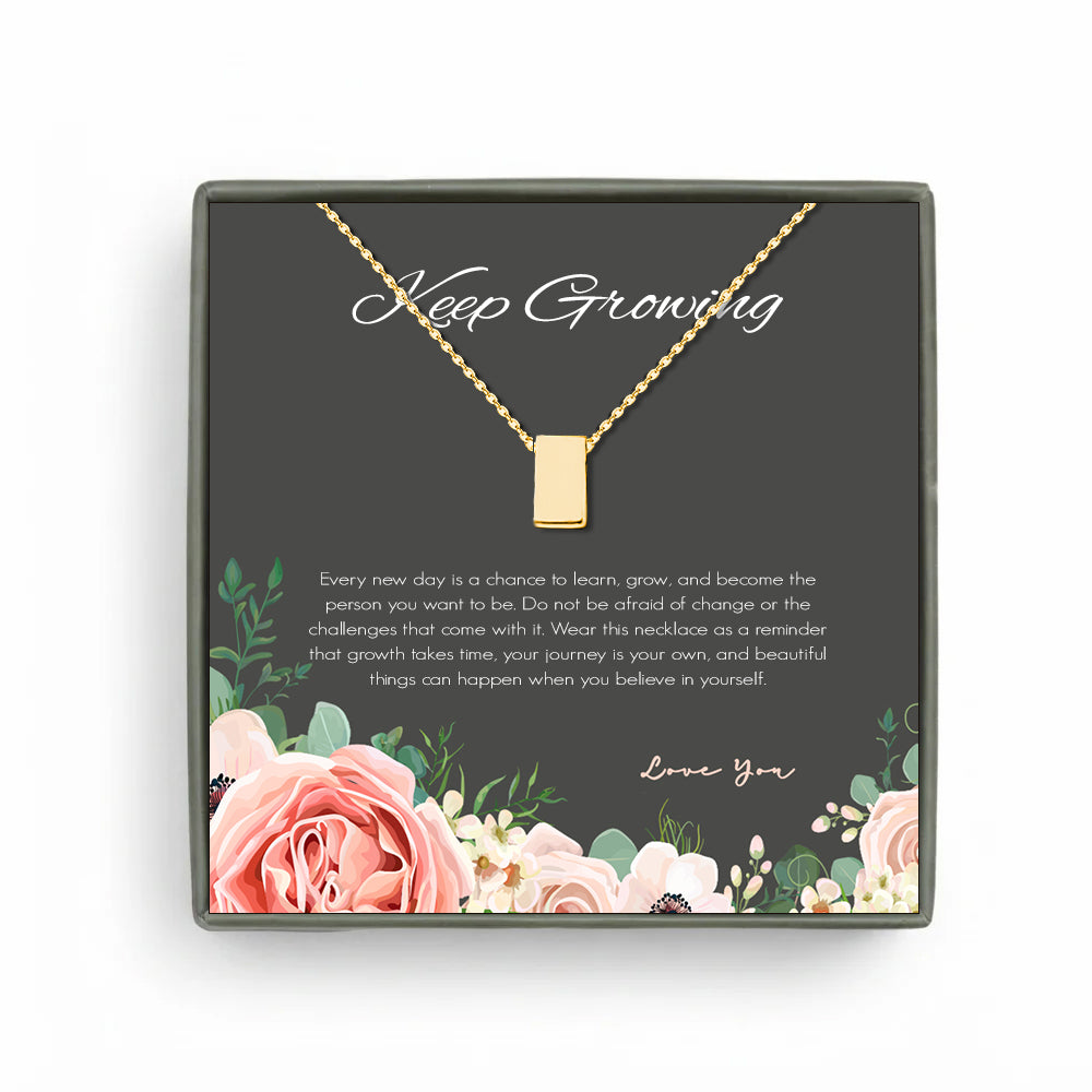 Custom Grey Floral Card and Cube Necklace