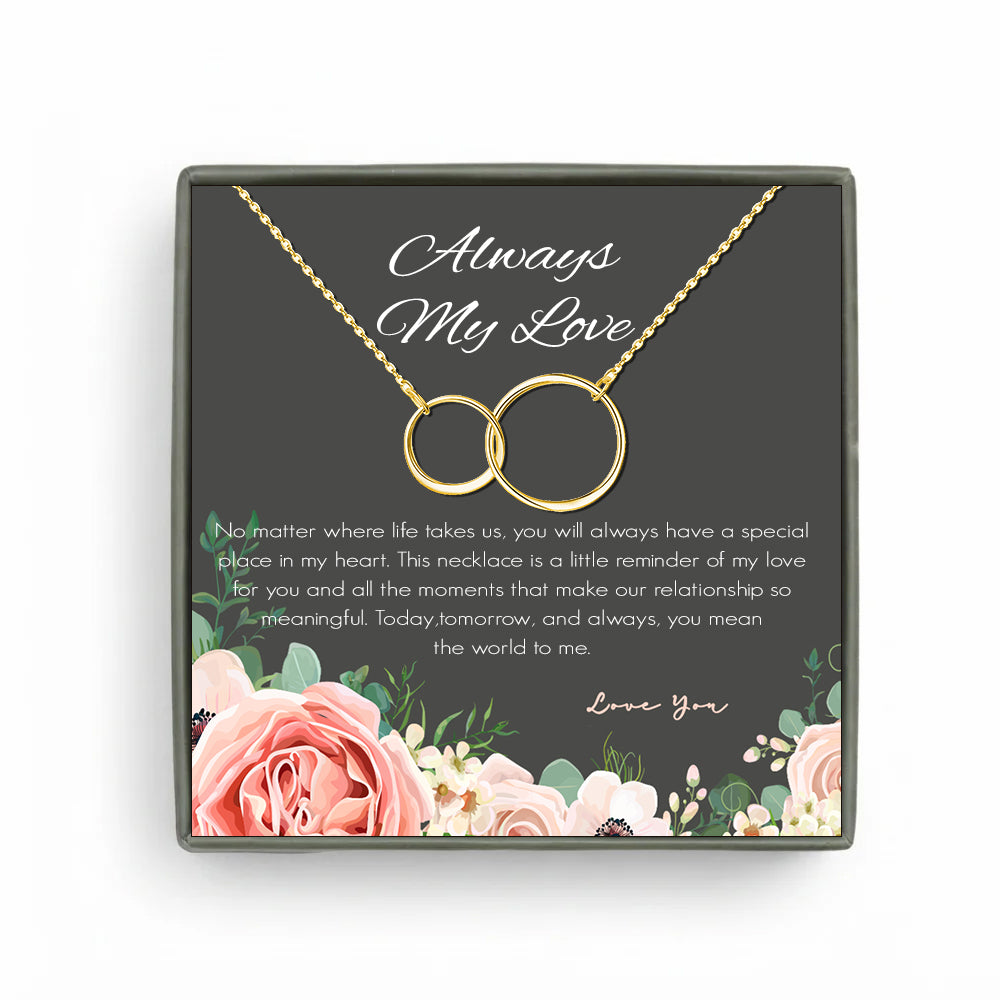 Custom Interlocking Rings Necklace with Grey Floral Card Necklace