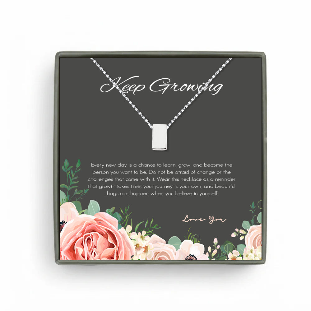 Custom Grey Floral Card and Cube Necklace