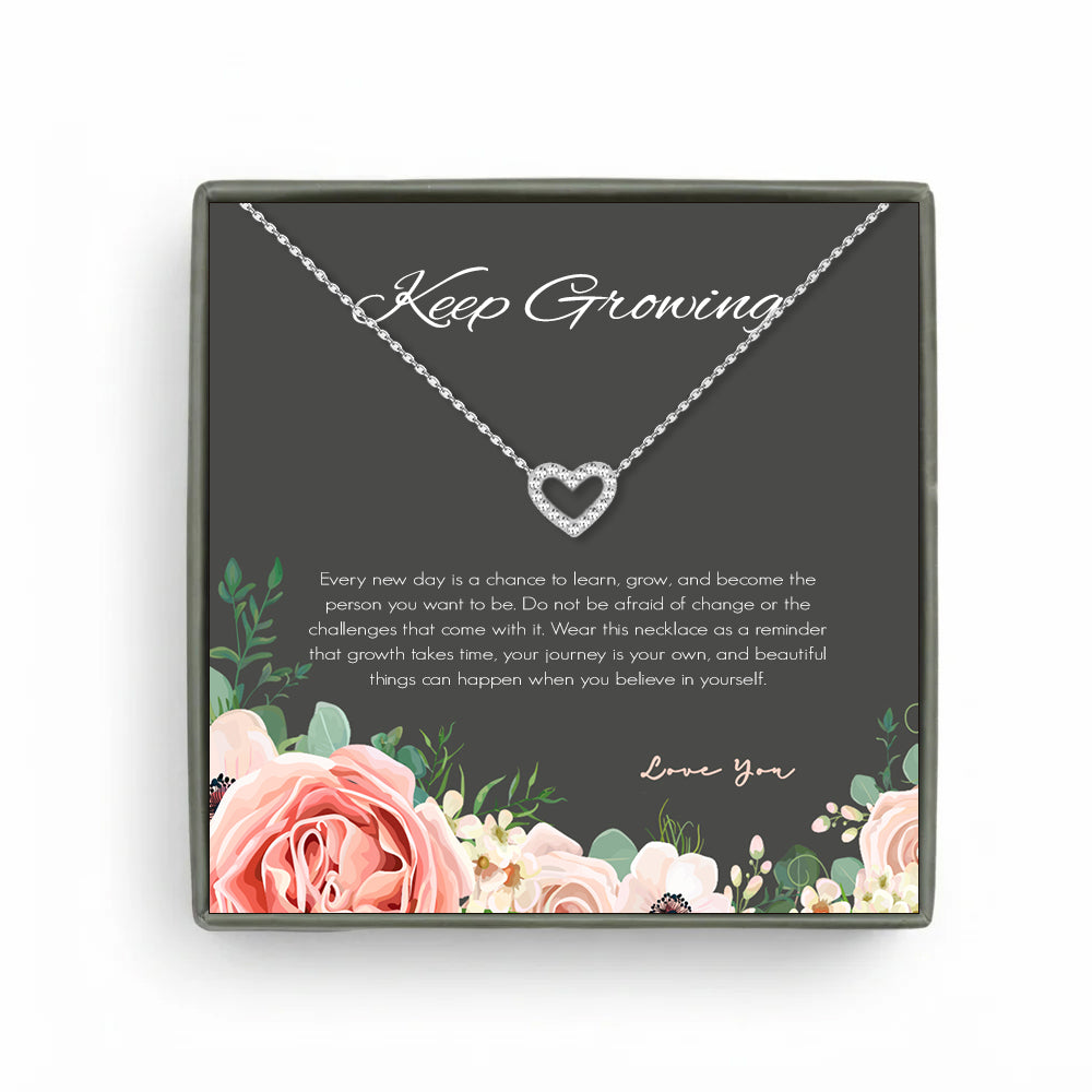 Custom Heart Necklace with Grey Floral Card Necklace