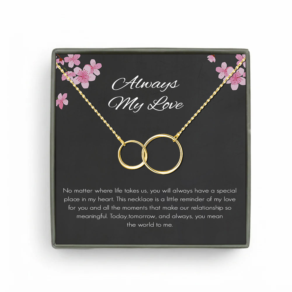 Custom Interlocking Rings Necklace with Black Floral Card Necklace
