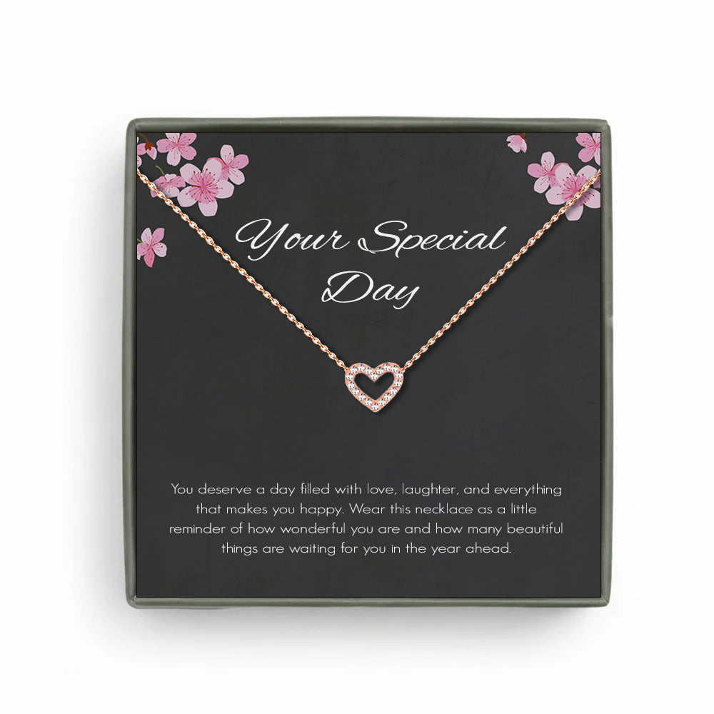 Custom Heart Necklace with Grey Floral Card Necklace