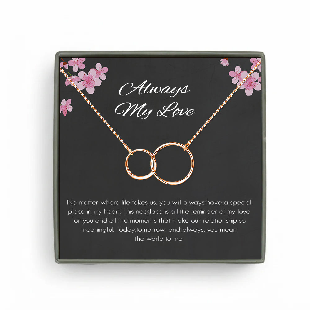 Custom Interlocking Rings Necklace with Black Floral Card Necklace