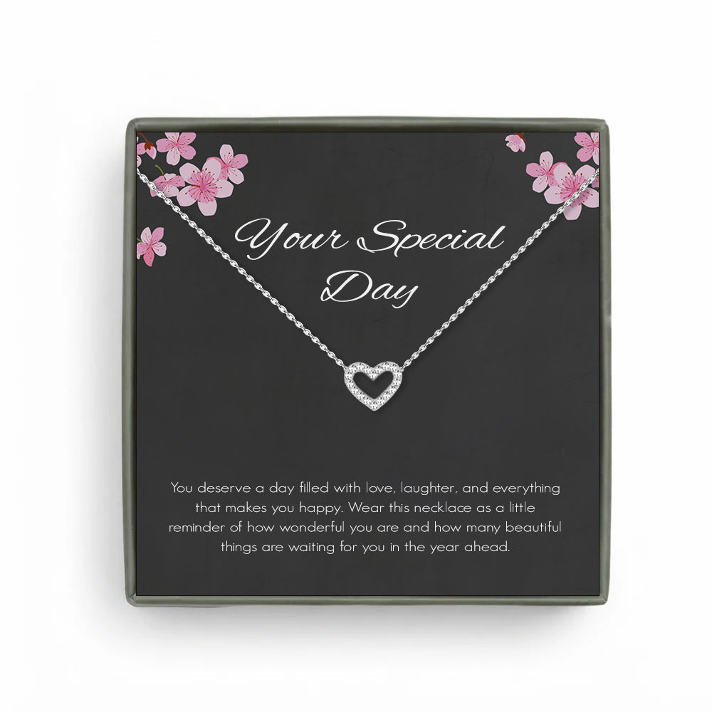 Custom Heart Necklace with Grey Floral Card Necklace