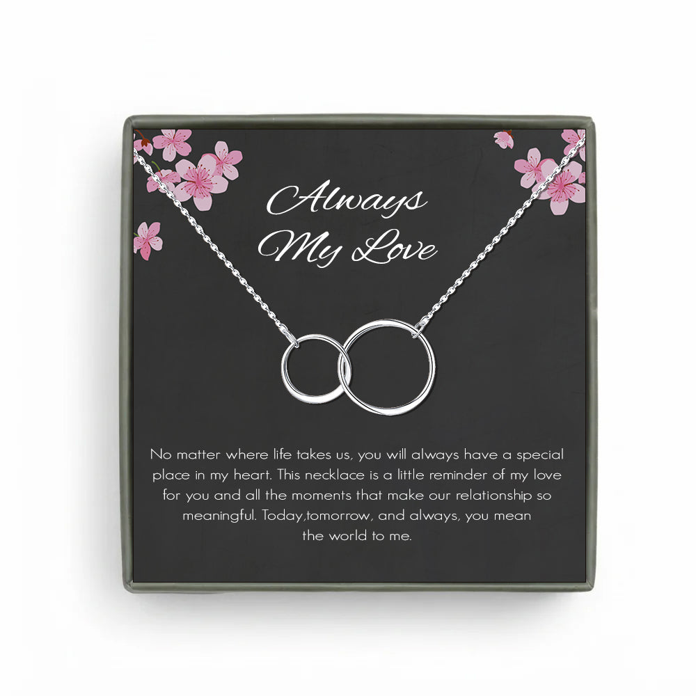 Custom Interlocking Rings Necklace with Black Floral Card Necklace