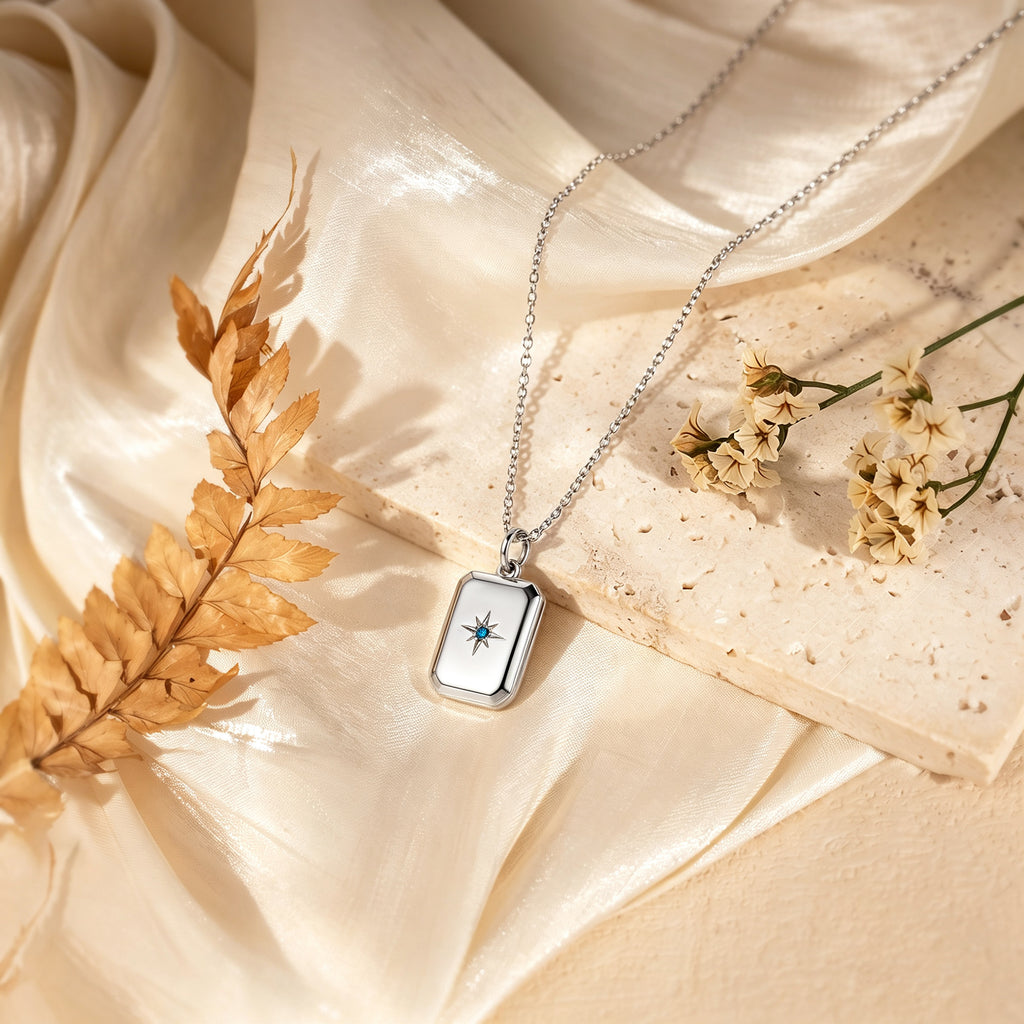 Square Birthstone Photo Locket Necklace