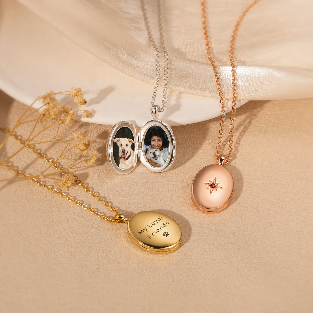 Oval Birthstone Pet Photo Locket Necklace