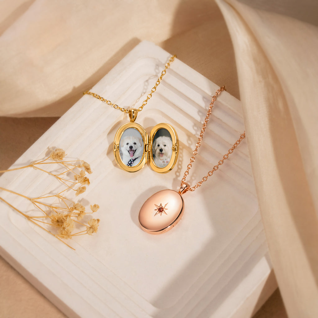 Oval Birthstone Pet Photo Locket Necklace